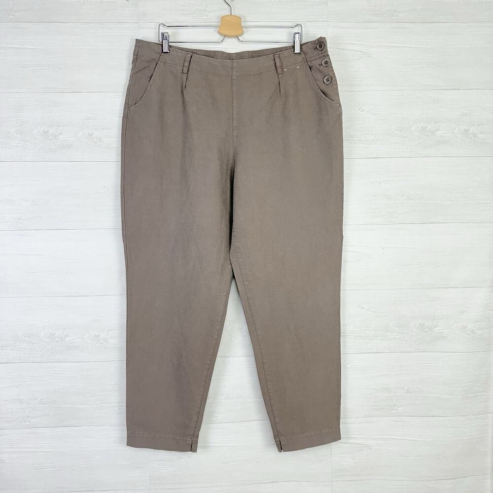 Seasalt Cornwall Nanterrow Trouser Pants UK 18 Waist 38 Petite Taupe Linen Blend